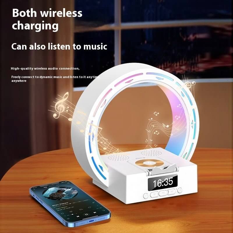 4 In 1 Wireless Bluetooth Speaker Charging Pad Bedside Lamp With Alarm Clock Wake - Up Light For Bedroom Support USB Drive TF Card - DBMP (Electronics And More Store)