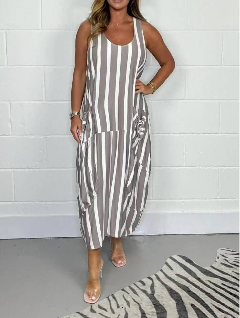 Women's Fashion Striped Sleeveless Long Dress - DBMP (Electronics And More Store)