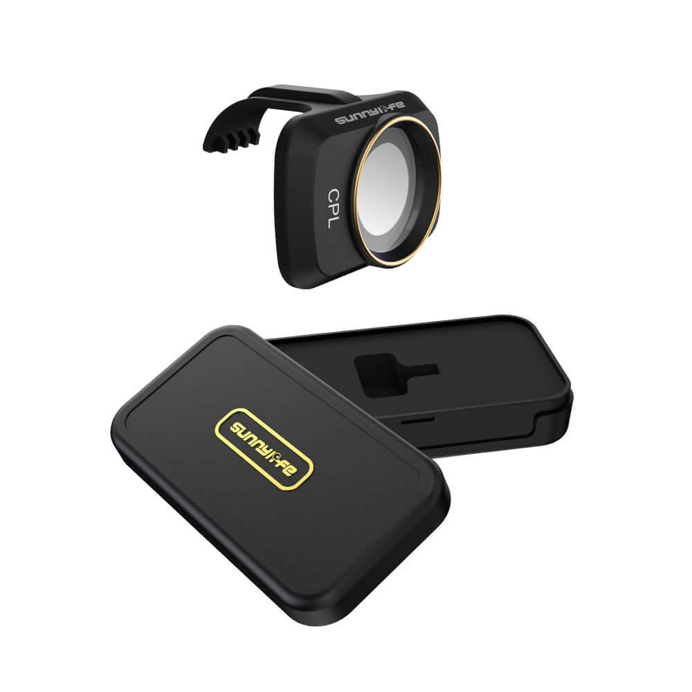 Sunnylife CPL filter for Mavic Mini with protective case, enhances image clarity and reduces glare.