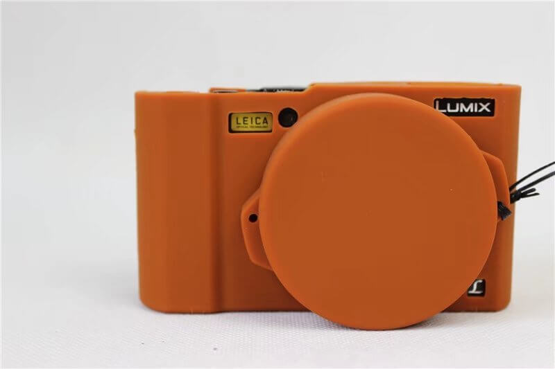 Orange silicone soft case camera bag for Lumix LX10, providing wear-resistant and shockproof protection.