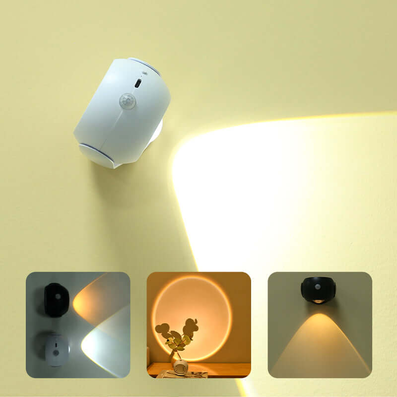 Adjustable Angle Human Sensing Light, Wireless Sunset Light, Indoor Spotlight, Corridor, Living Room Wall Light, Rechargeable And Installed Dry Battery - DBMP (Electronics And More Store)
