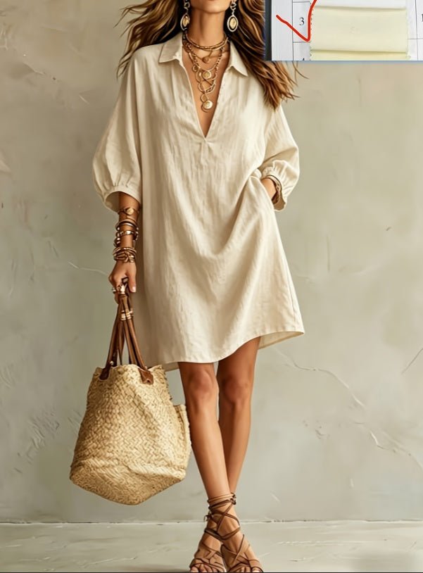 2026 New Polo V-neck Bubble Sleeve Loose Shirt Dress - DBMP Shop
