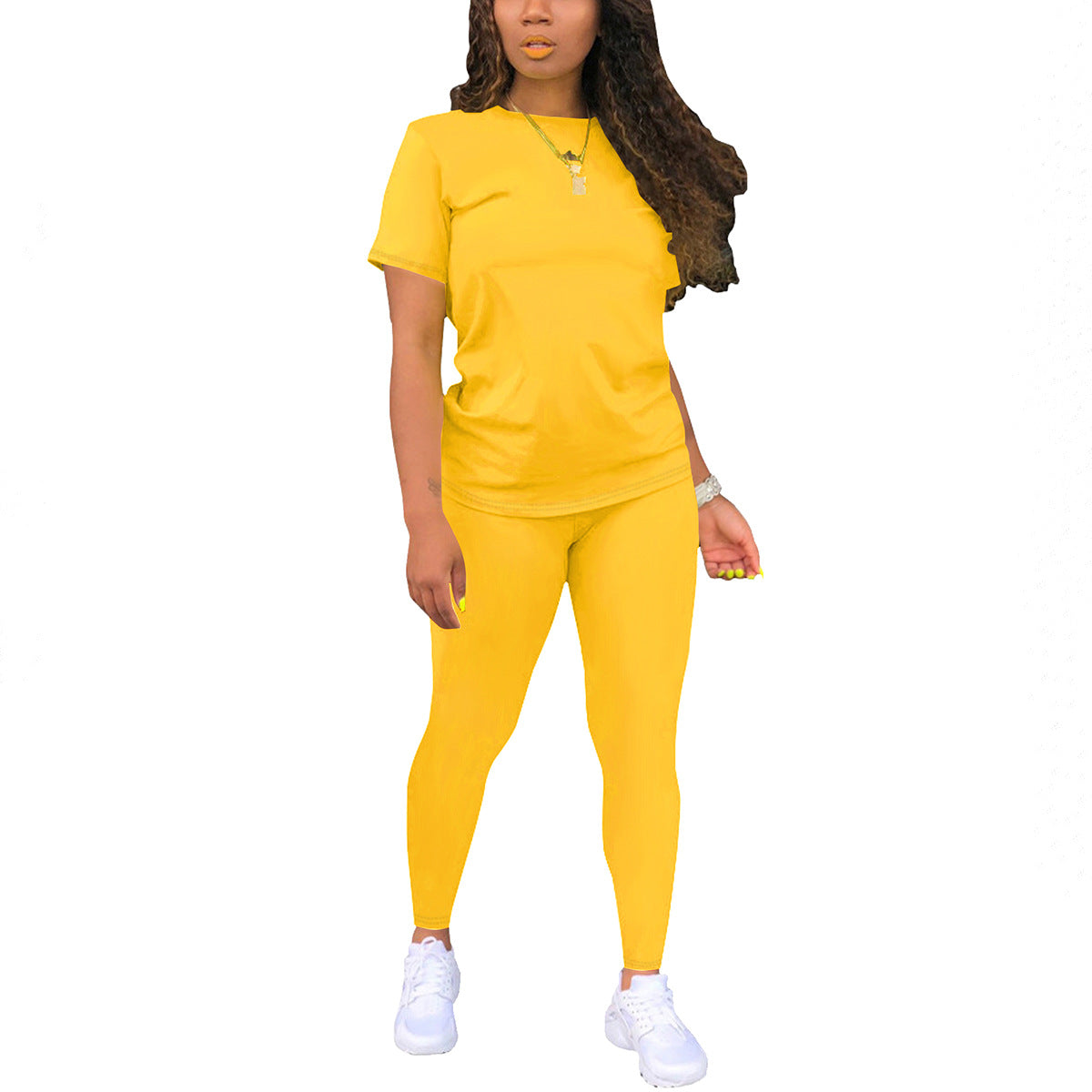 Printed Crewneck Short-Sleeve T-Shirt Top And Pants Womens Outfit