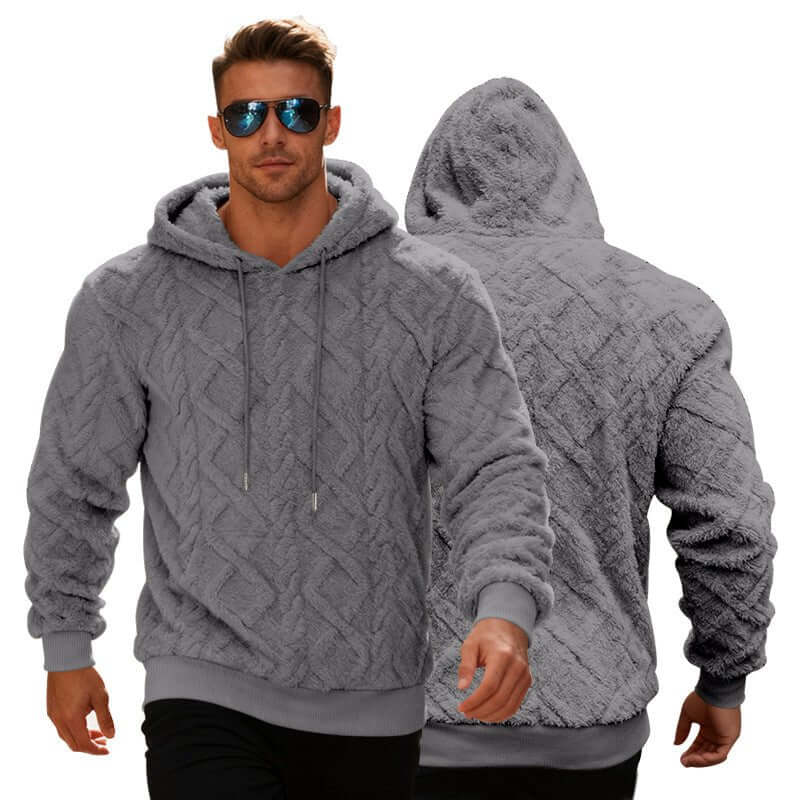Plush Hooded Sweatshirt Winter Warm Long - sleeved Pullover Top Men's Casual Solid Color Fleece Hoodie Clothing - DBMP (Electronics And More Store)