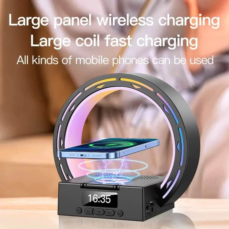 4 In 1 Wireless Bluetooth Speaker Charging Pad Bedside Lamp With Alarm Clock Wake - Up Light For Bedroom Support USB Drive TF Card - DBMP (Electronics And More Store)