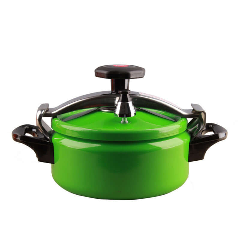 Autocuiseur en aluminium vert de 2L avec couvercle, adapté aux cuisinières à gaz et à induction.