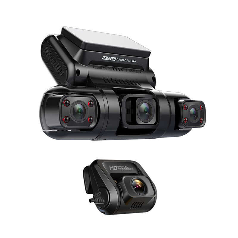 Driving recorder with three lenses for wide-angle HD night vision and GPS functionality.