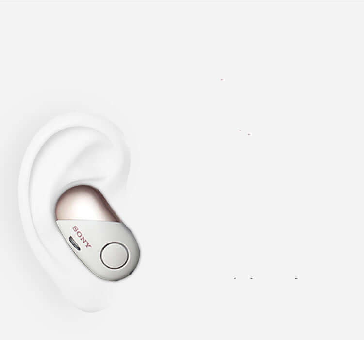 True wireless in-ear Bluetooth noise-canceling headphone in ear with rose gold accent, perfect for voice control and waterproof use.