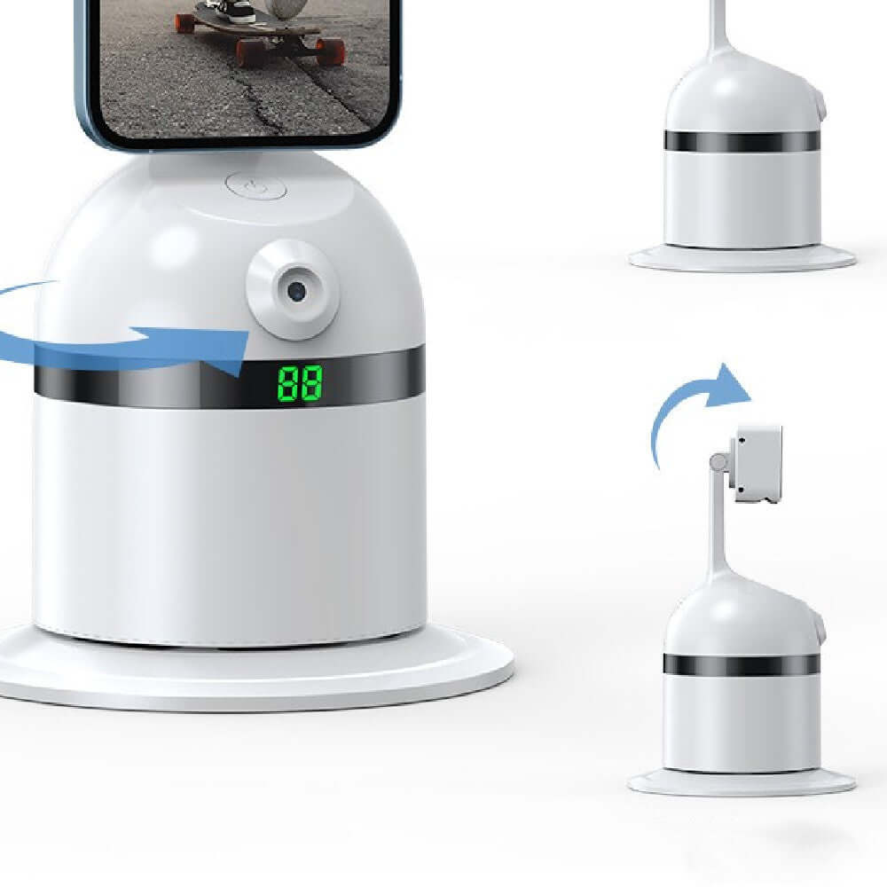 New rotating automatic camera in pearl white, featuring face tracking and gesture shooting capabilities.