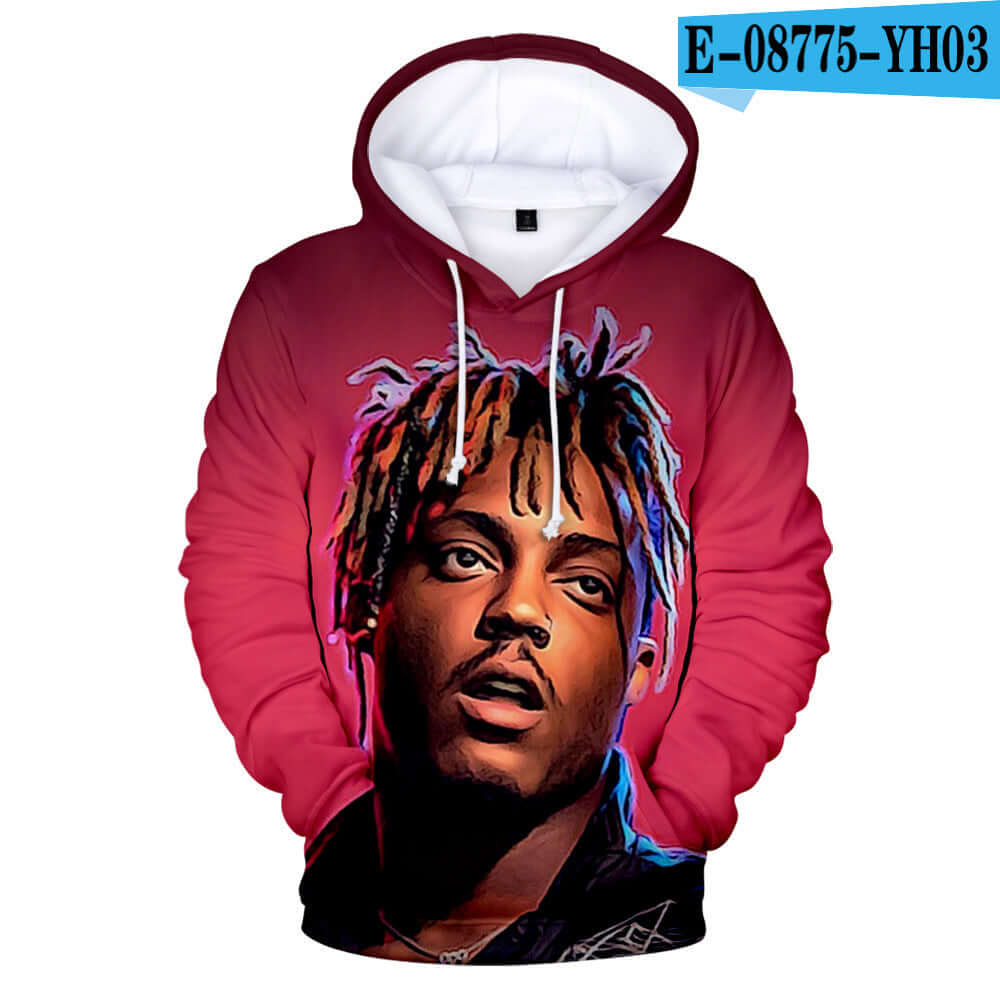 Juice Wrld 3D hoodie featuring vibrant artwork, ideal for hip-hop fans and casual wear.