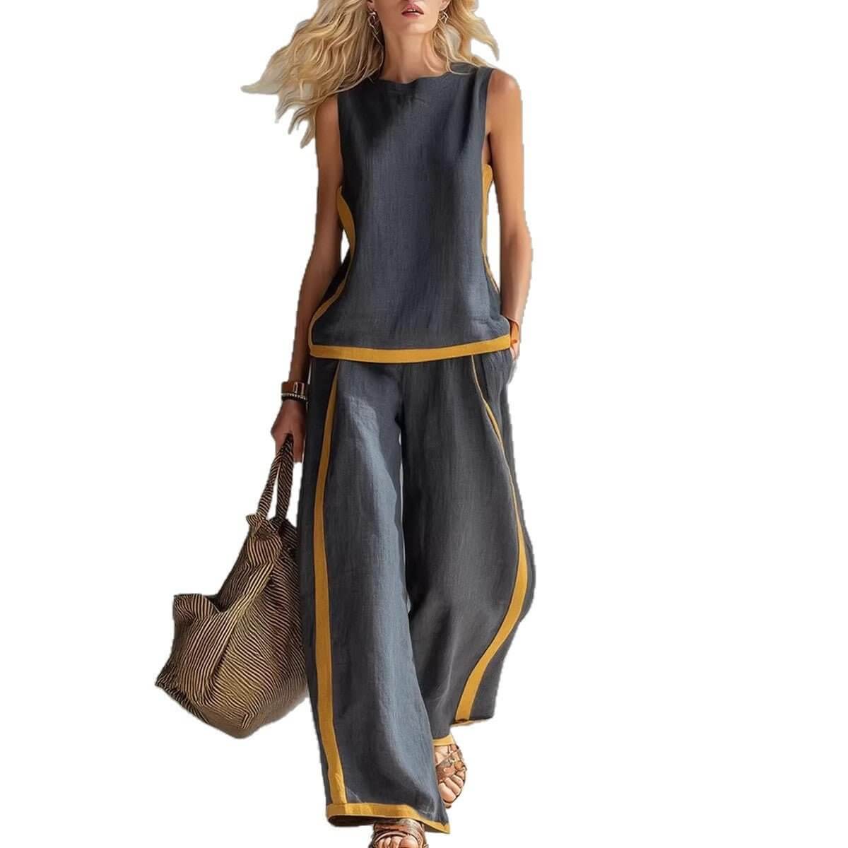 Round - neck Sleeveless Casual Loose Top And High - waist Loose Wide - leg Pants Set - DBMP (Electronics And More Store)
