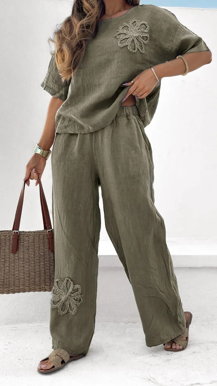 Women's 2-piece Set Plus Size Embroidered Leisure Suit High Waist Loose Trousers - DBMP Shop