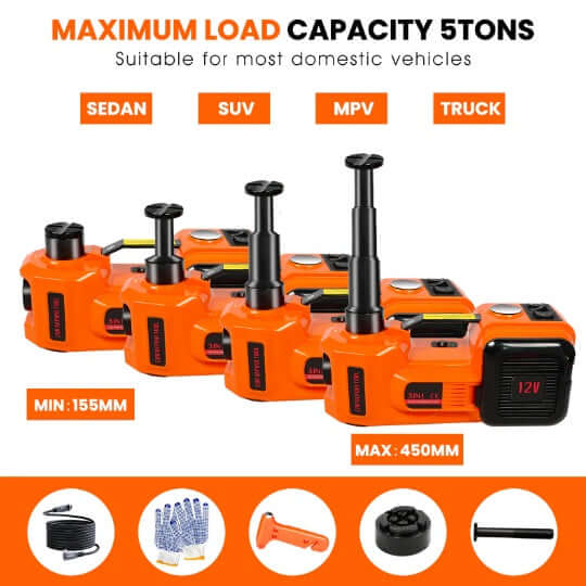 Electric Car Jack Kit,5 Ton 11023 LBS Hydraulic Jack Lift With Electric Impact Wrench,uilt In Inflatable Pump,and LED Light For SUV ,MPV Sedan,Chrome Vanadium Steel - DBMP (Electronics And More Store)