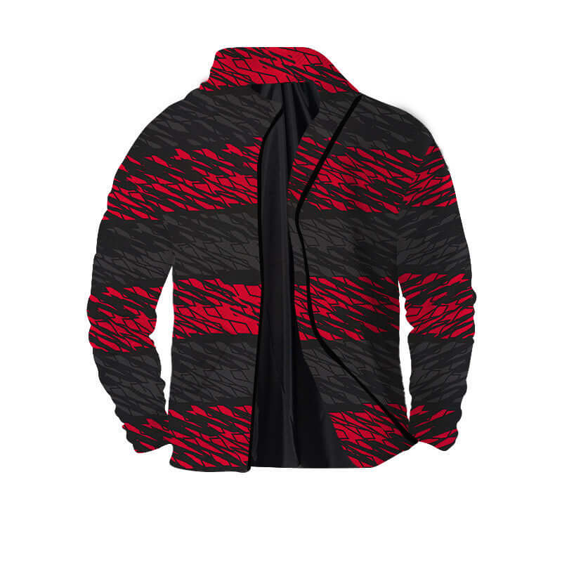 Men's Twill 3D Zipper Jacket with black and red striped pattern, suitable for teenagers in loose fit.