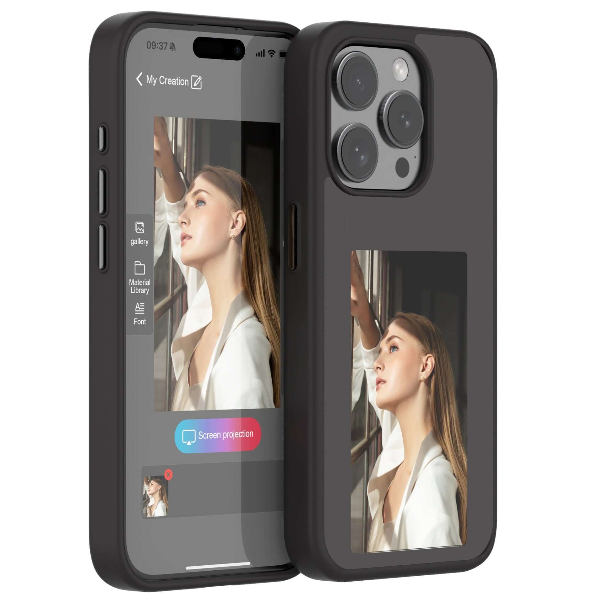 DIY Ink Screen Phone Case in black featuring magnetic attraction and shockproof design for iPhone models.