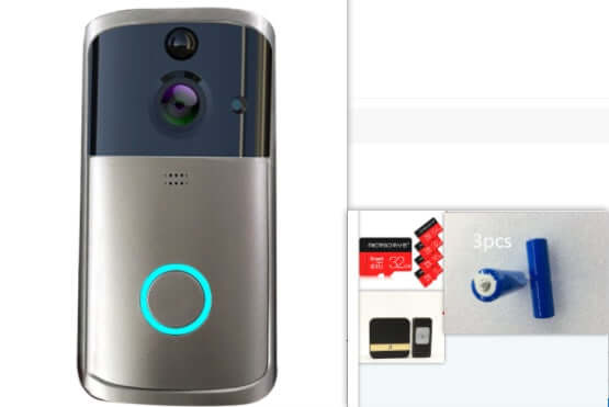 WiFi video doorbell camera with HD infrared night vision and remote capture features, 7.5cm x 3.3cm x 14.4cm.