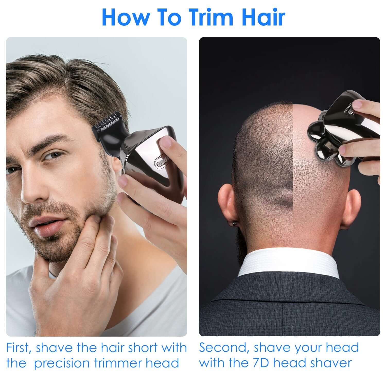 1Pc Head Shavers For Bald Men 5 In 1 7D Electric Rotary Razor Rechargeable Cordless Head Beard Trimmer Shaver Kit IPX6 Waterproof Dry Wet Grooming Kit With 3 Combs - DBMP (Electronics And More Store)