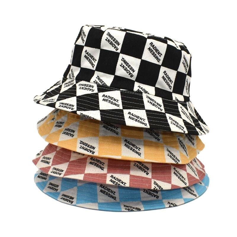 Letter Plaid Bucket Hat Women's Fashion Double-sided Wear Bucket Hat - DBMP Shop