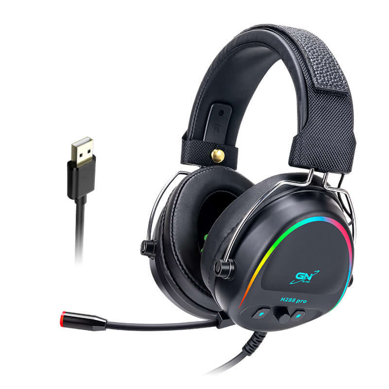 USB wired RGB gaming headset with microphone, comfortable design and high-quality sound, perfect for PC gaming.