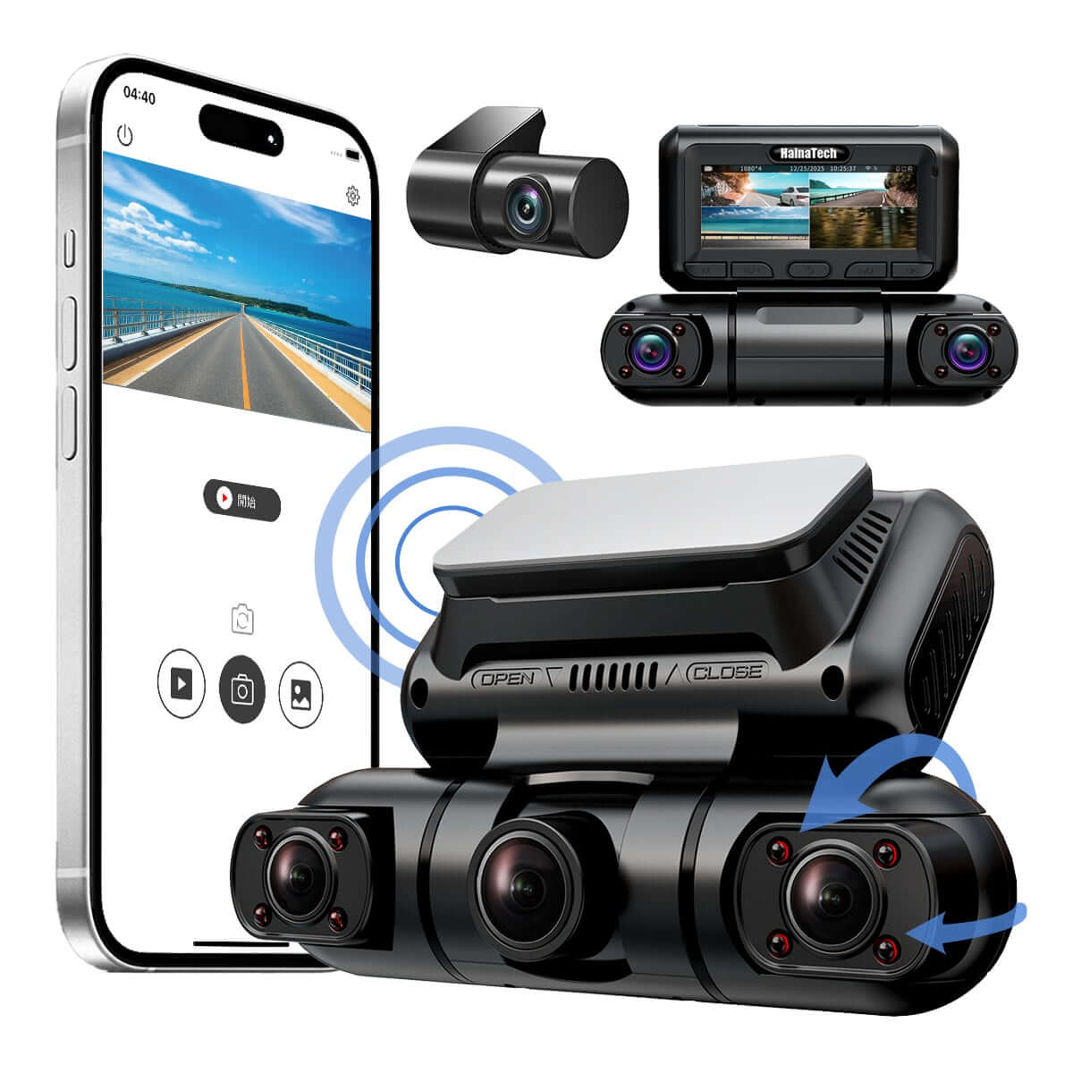 Hainatech 360 Degree View 4 Channel Dash Cam Front And Rear Inside Left Right, Dash Camera For Cars, Built - in GPS WiFi Night Vision, 24 7 Recording Parking Mode Monitor, Free 128G Card - DBMP (Electronics And More Store)