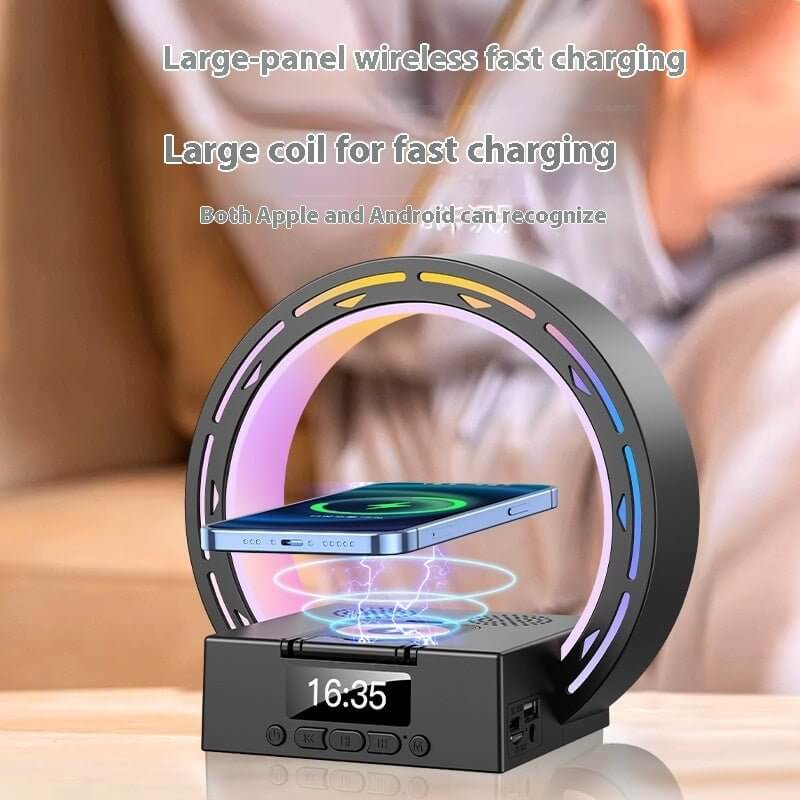 4 In 1 Wireless Bluetooth Speaker Charging Pad Bedside Lamp With Alarm Clock Wake - Up Light For Bedroom Support USB Drive TF Card - DBMP (Electronics And More Store)