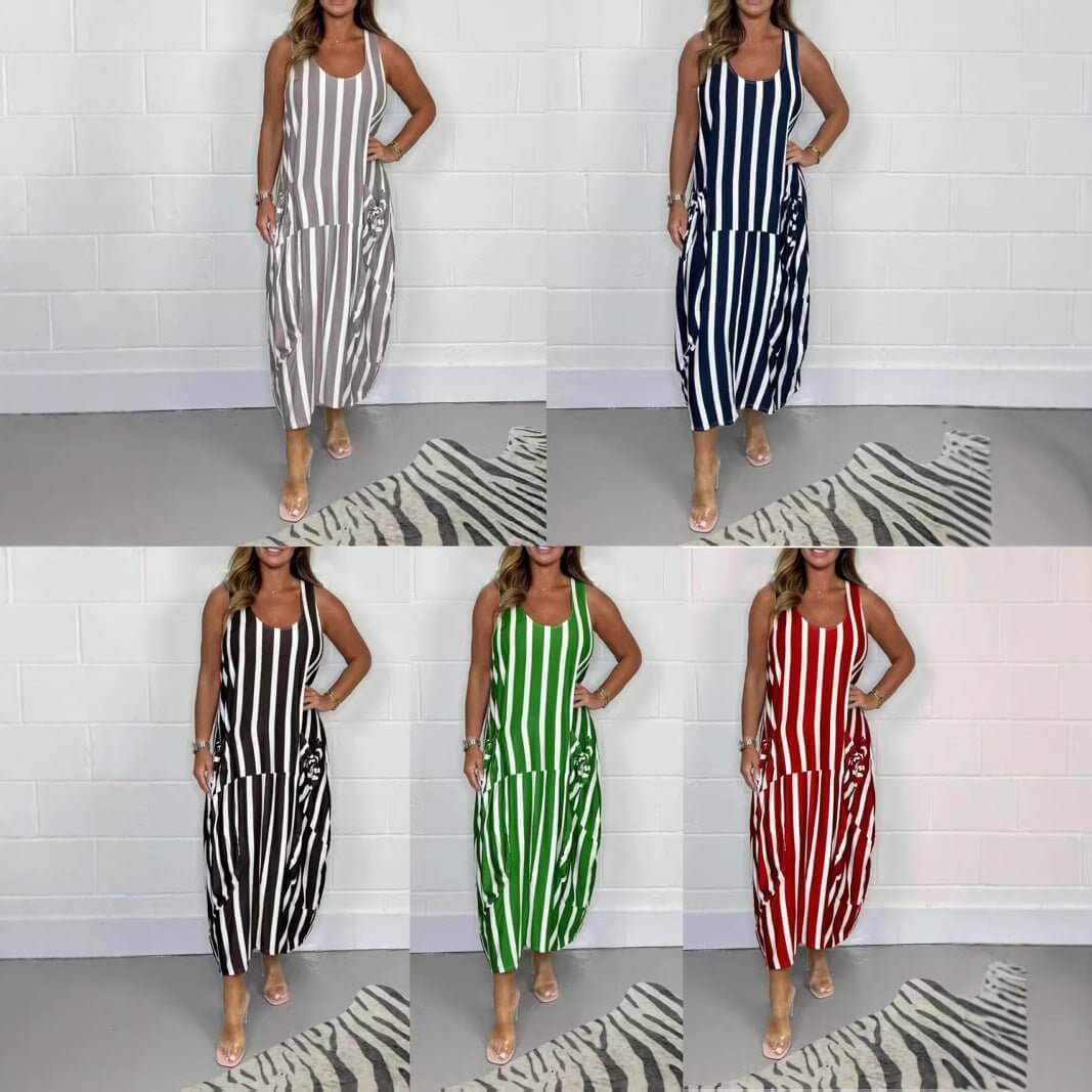 Women's Fashion Striped Sleeveless Long Dress - DBMP (Electronics And More Store)