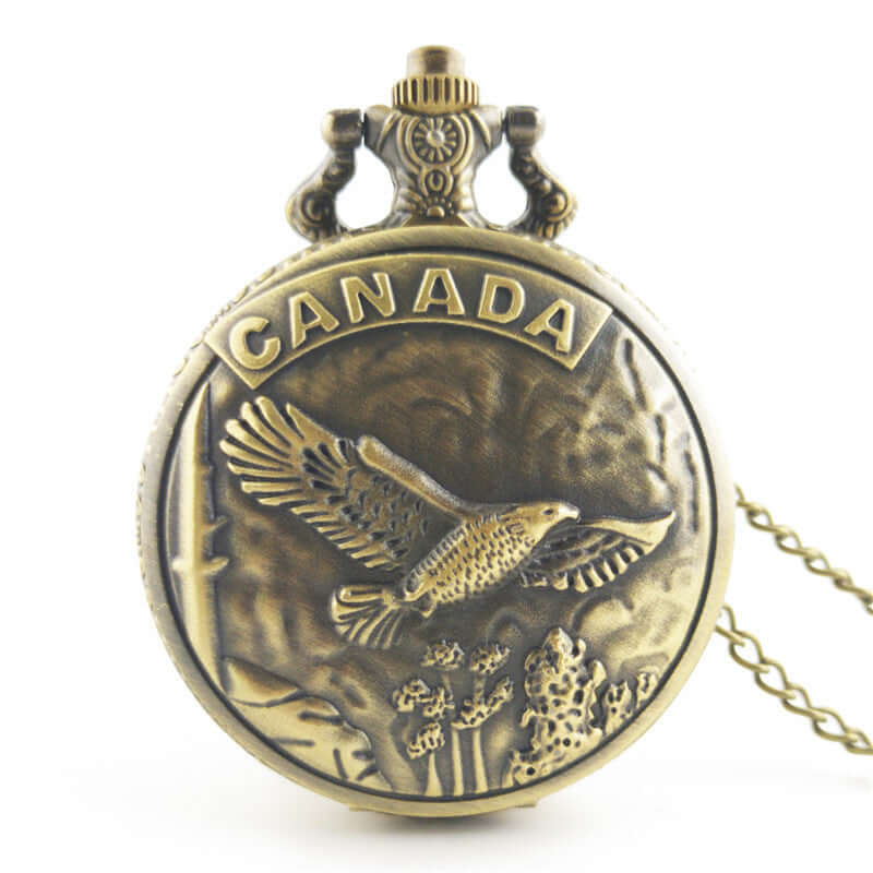Antique large bird pocket watch featuring Canada engraving and a vintage design, ideal for collectors.