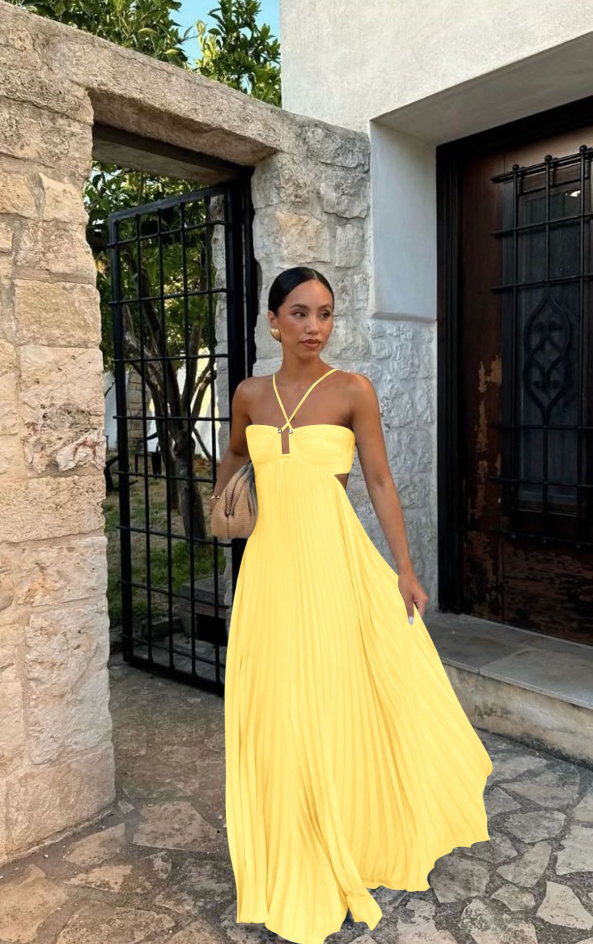 Ins Pleated Sleeveless Sling Dress Hollow High Waist Halter Robe Dresses For Evening Party Club Clothing Women - DBMP (Electronics And More Store)