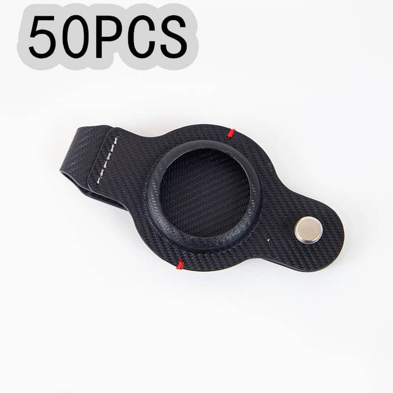 Black AirTag holder accessory, durable design, available in pack of 50, perfect for keychains and everyday use.