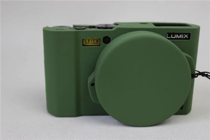Silicone soft case camera bag in green for LX10, shockproof and breathable design for wear resistance.