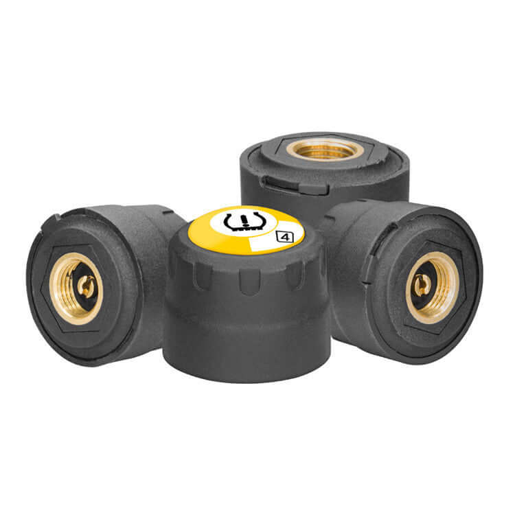 External tire pressure monitor sensors designed for Bluetooth connectivity in vehicles.