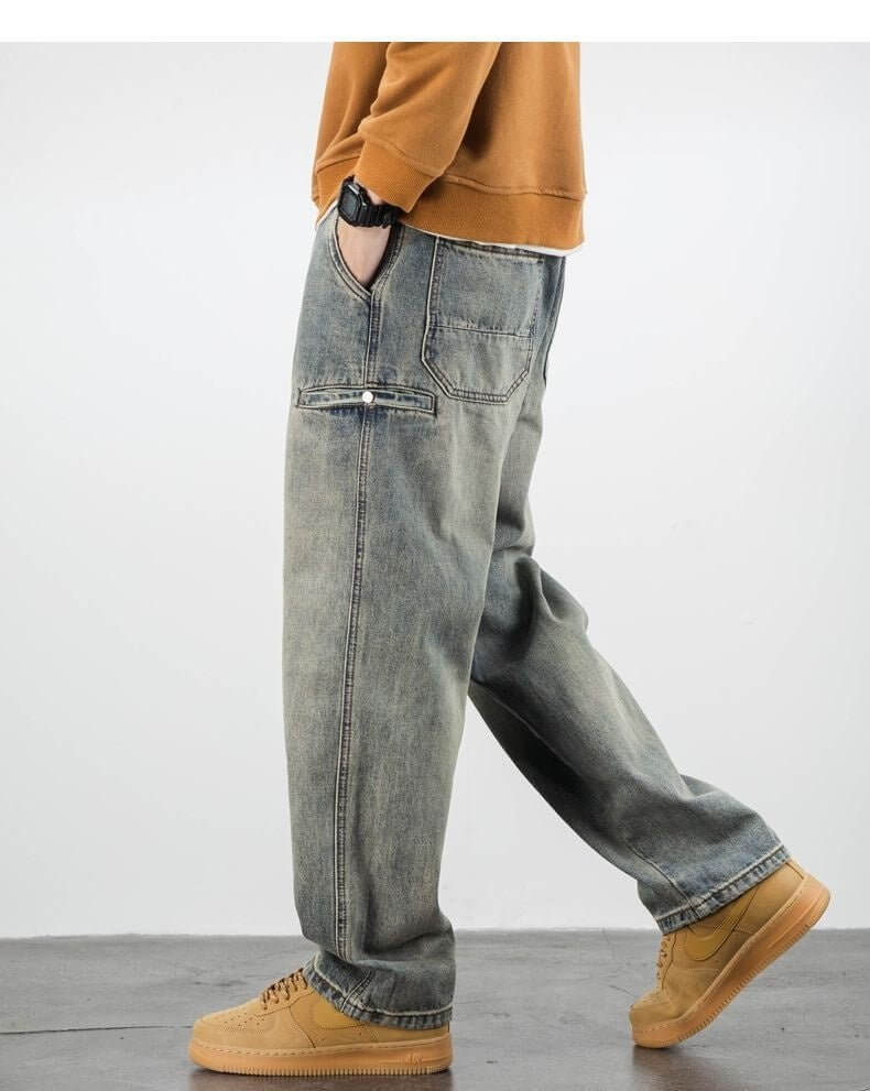 American Casual Yellow Mud Dyed Jeans Straight Loose - DBMP (Electronics And More Store)