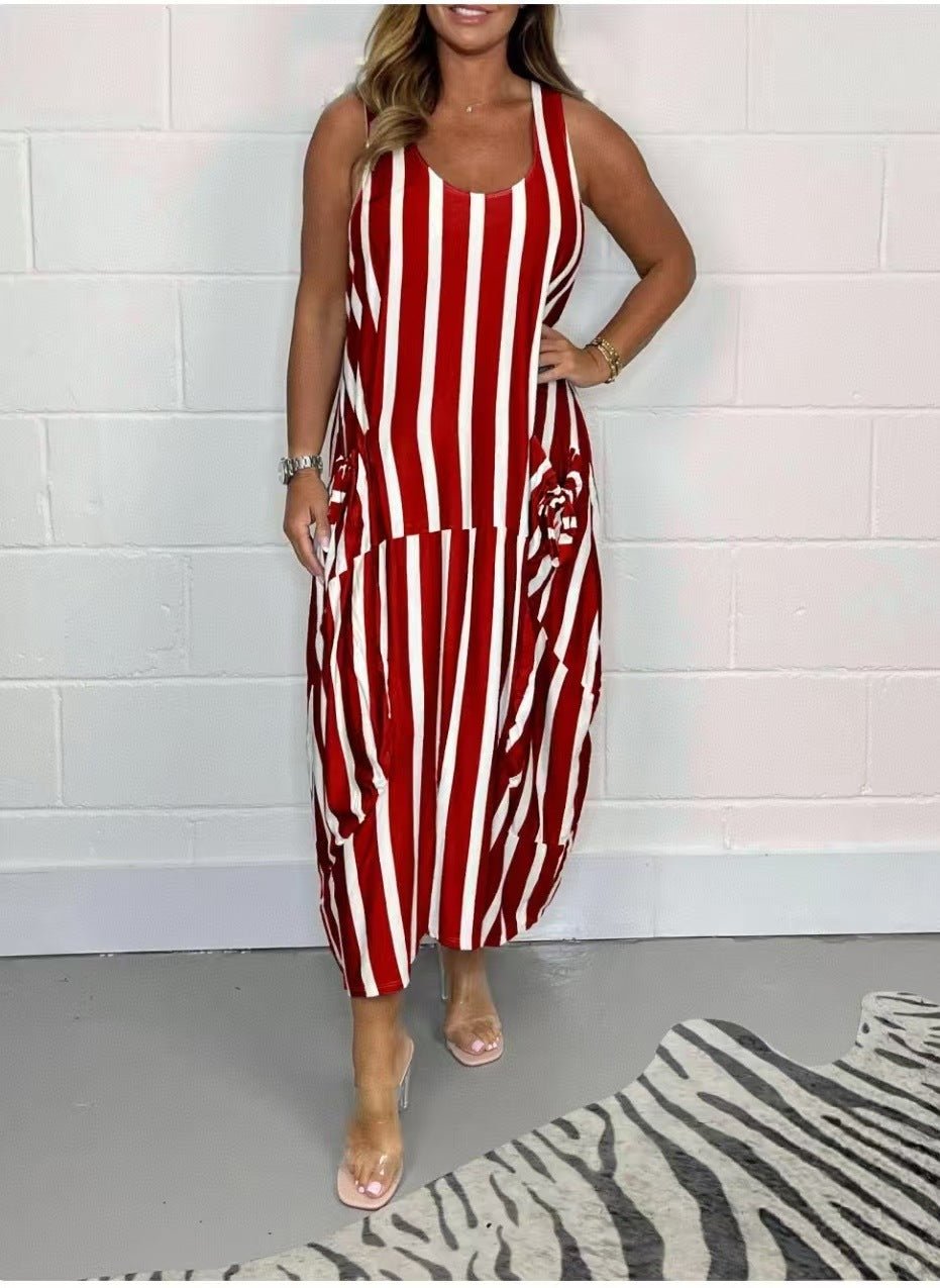 Women's Fashion Striped Sleeveless Long Dress - DBMP (Electronics And More Store)