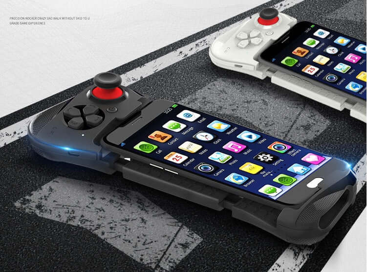 Eat Chicken PUBG Gamepad displayed with smartphone, showcasing ergonomic design and gaming controls.
