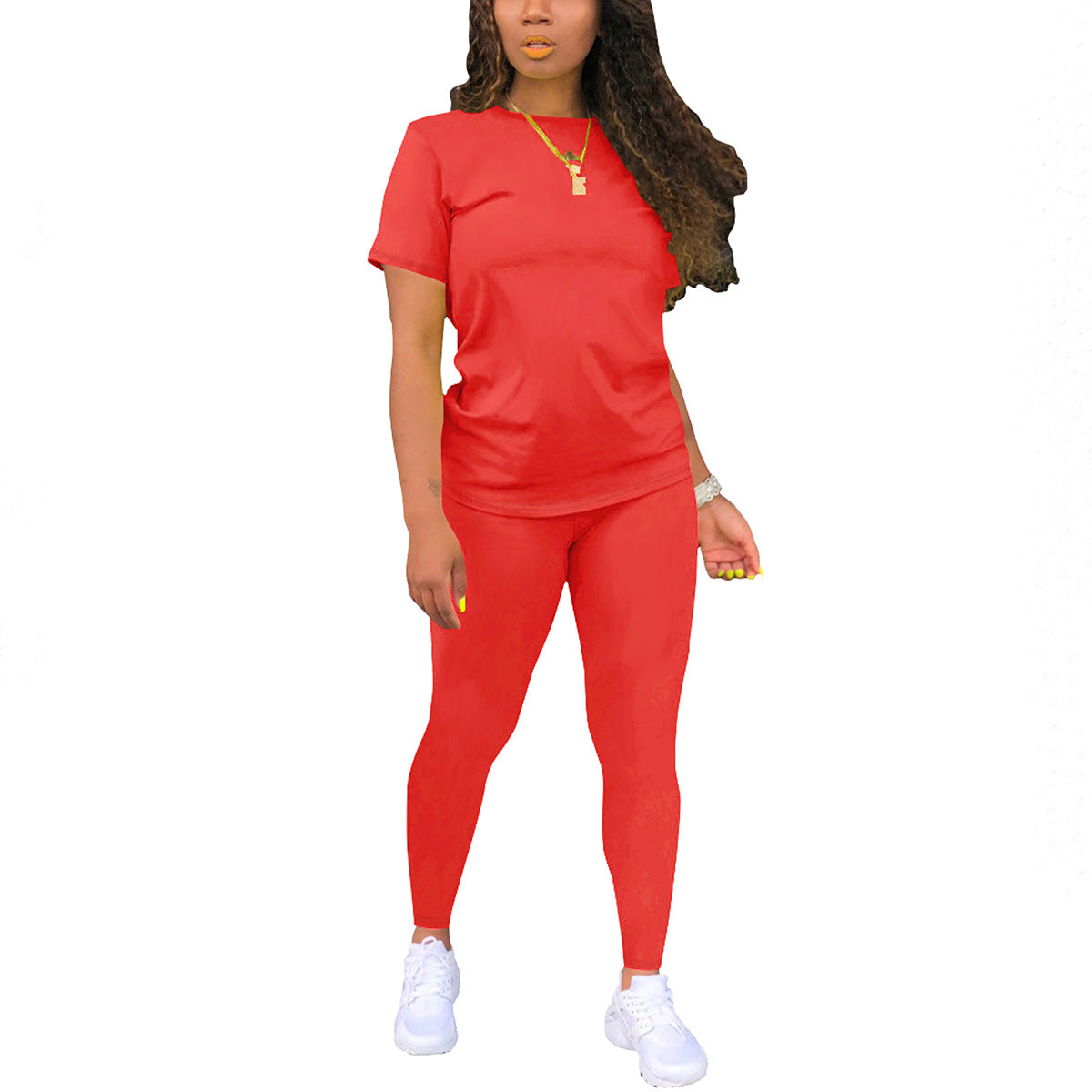 Printed Crewneck Short-Sleeve T-Shirt Top And Pants Womens Outfit