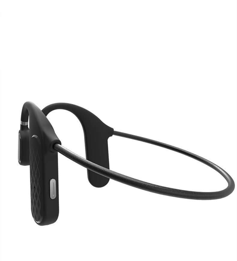 Bone conduction true wireless ear-mounted headphones in black, featuring Bluetooth 5.1 and voice control.