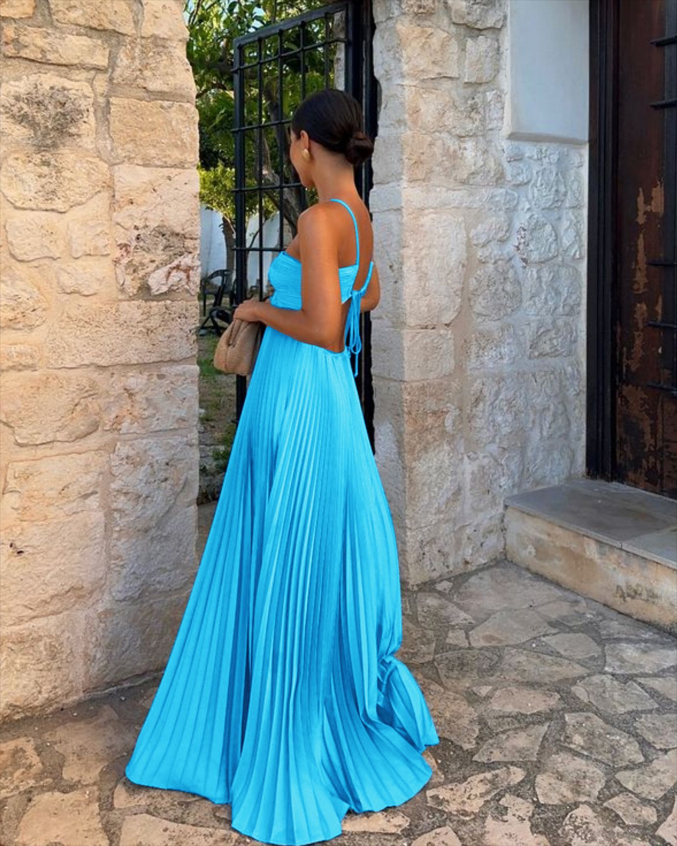 Ins Pleated Sleeveless Sling Dress Hollow High Waist Halter Robe Dresses For Evening Party Club Clothing Women - DBMP (Electronics And More Store)