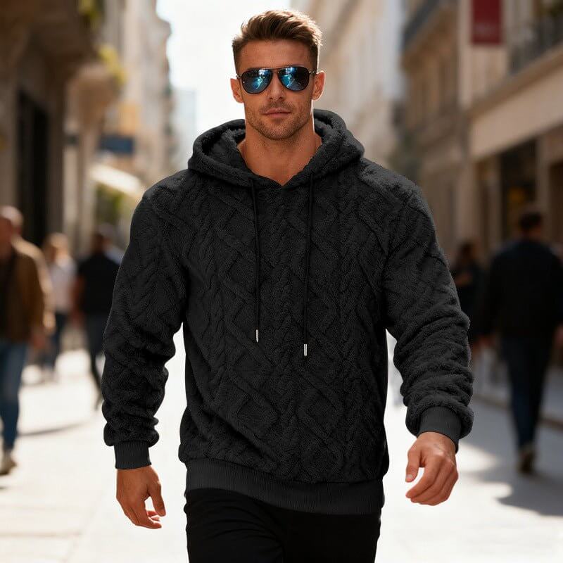 Plush Hooded Sweatshirt Winter Warm Long - sleeved Pullover Top Men's Casual Solid Color Fleece Hoodie Clothing - DBMP (Electronics And More Store)