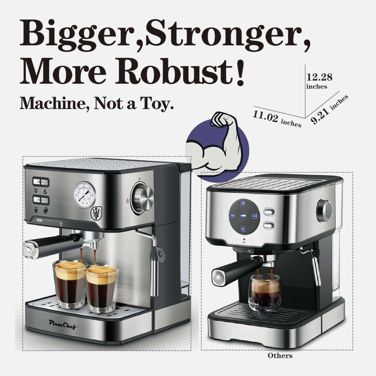 20 Bar Professional Espresso Machine With Milk Frother, Single Double Shot, ESE Pod Compatible, Visual Display Of Pressure, Removable Water Tank For Cappuccino, Latte, Machiato For Home Barista - DBMP (Electronics And More Store)