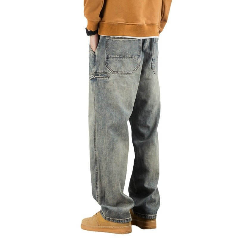 American Casual Yellow Mud Dyed Jeans Straight Loose - DBMP (Electronics And More Store)