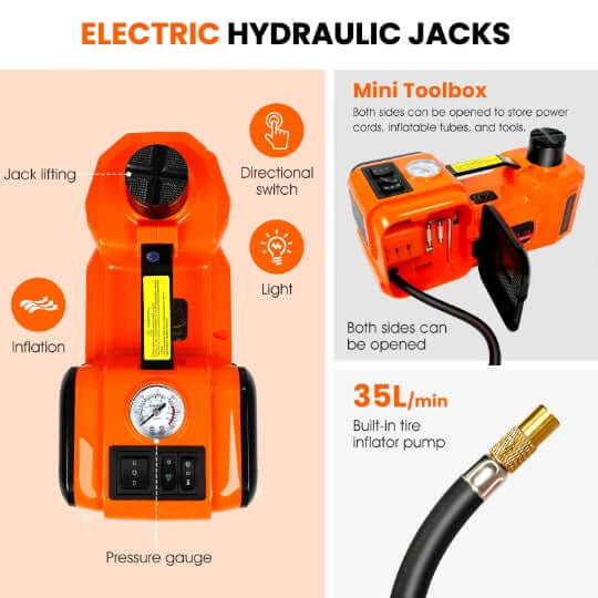 Electric Car Jack Kit,5 Ton 11023 LBS Hydraulic Jack Lift With Electric Impact Wrench,uilt In Inflatable Pump,and LED Light For SUV ,MPV Sedan,Chrome Vanadium Steel - DBMP (Electronics And More Store)