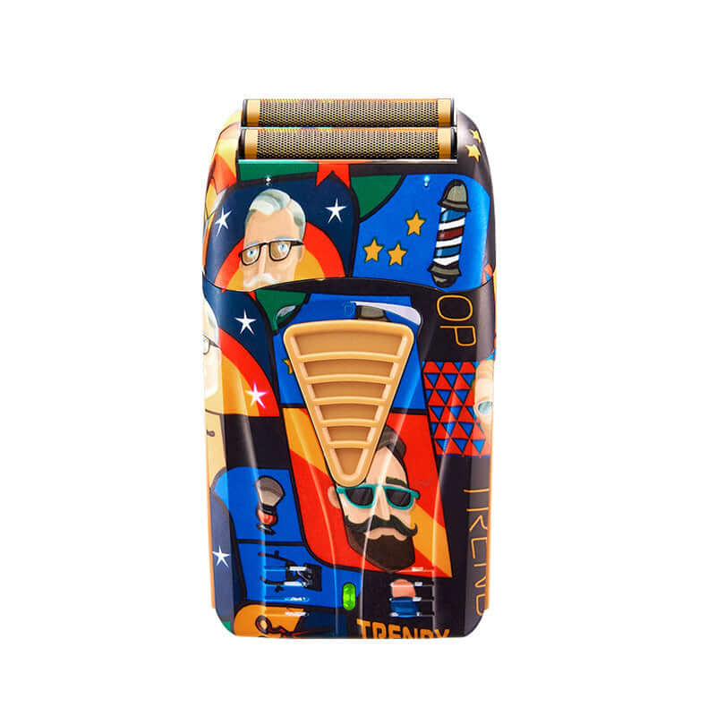 Colorful graffiti electric hair clipper with stylish design, featuring a brushless motor and USB charging.