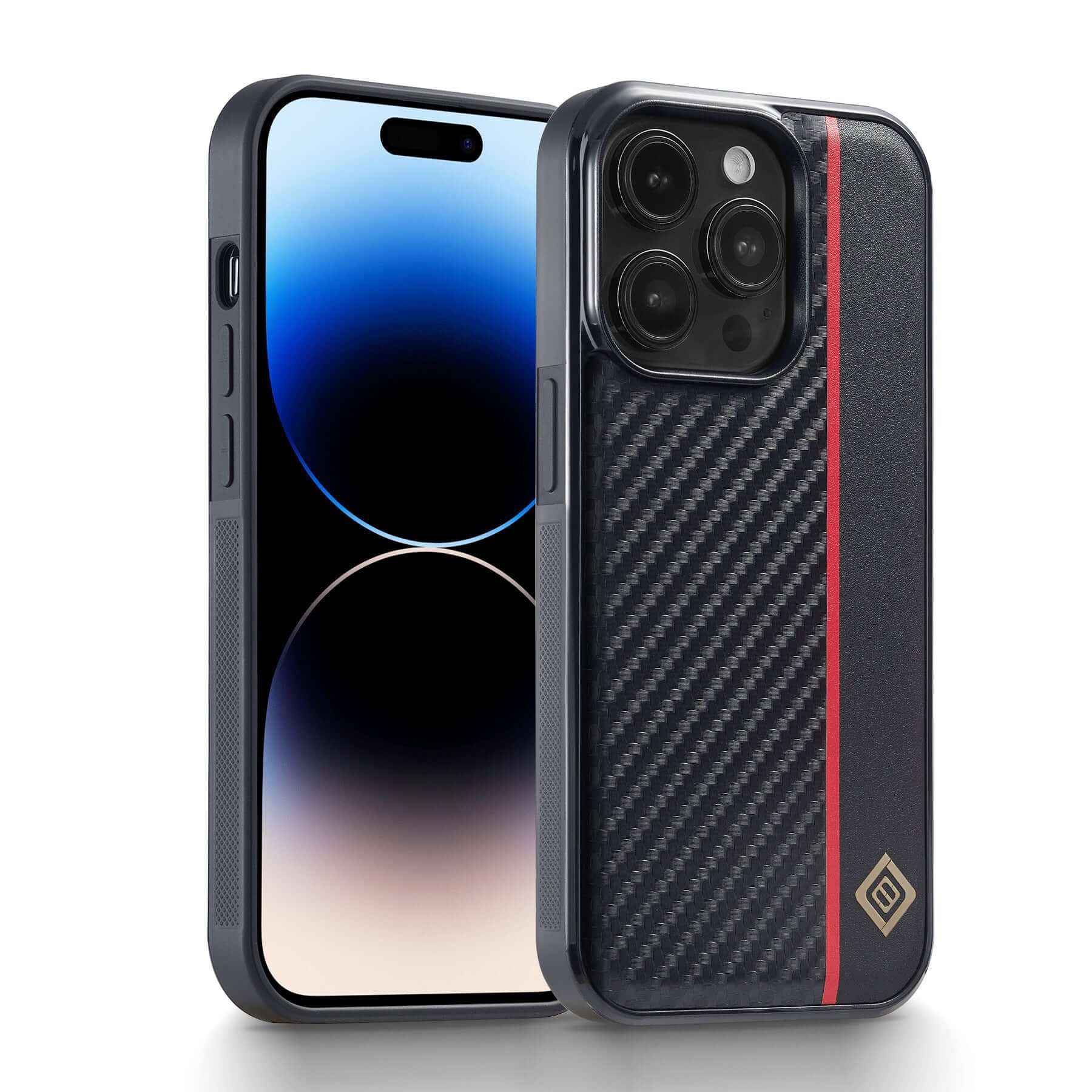 Simple carbon fiber phone shell in black for iPhone models, offering anti-fall protection and business style.