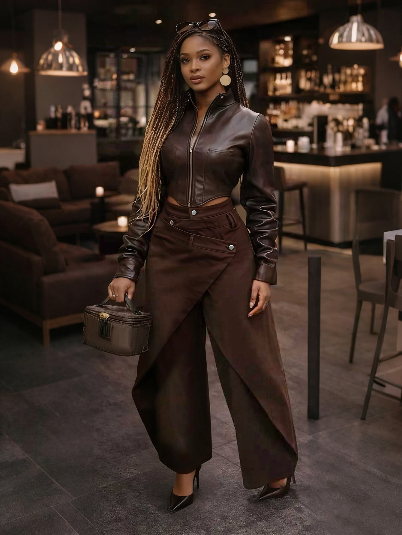 Retro High - waisted Cross - over Metal Buckle Irregular Wide - leg Pants - DBMP Shop