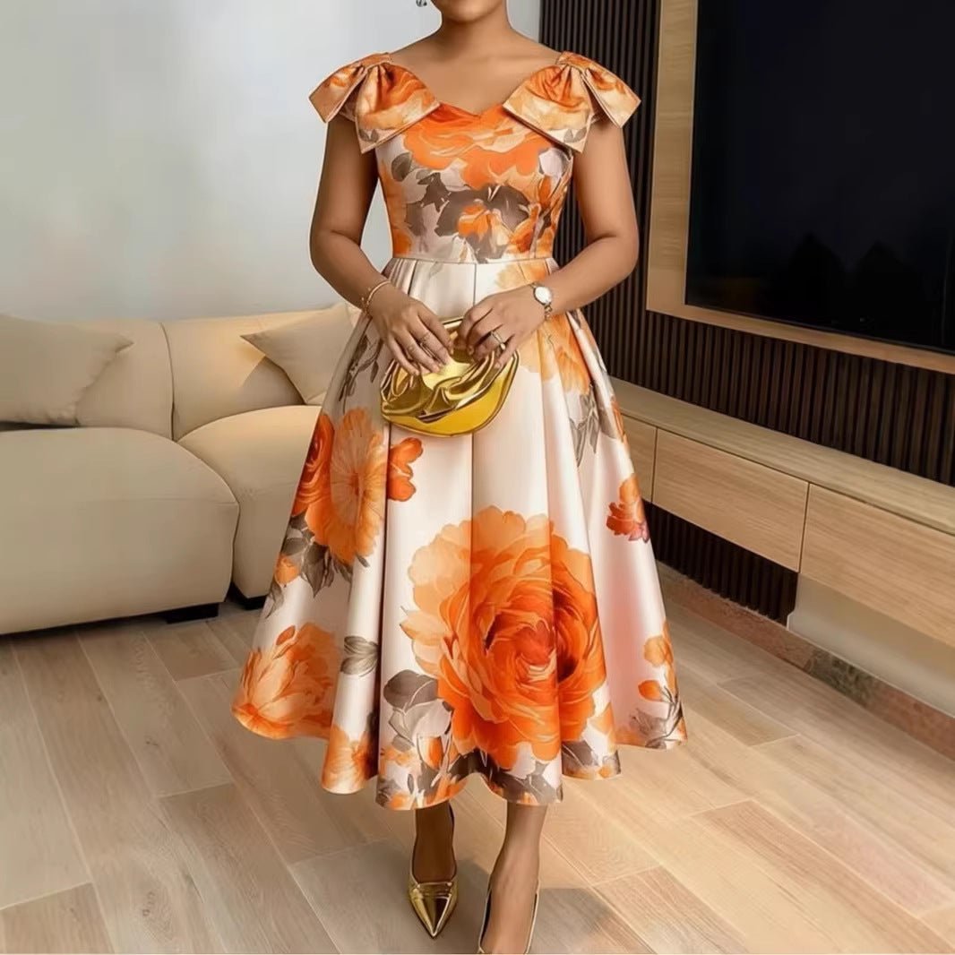 French Orange Blossom Print Dress With Ruffled Hem - DBMP (Electronics And More Store)