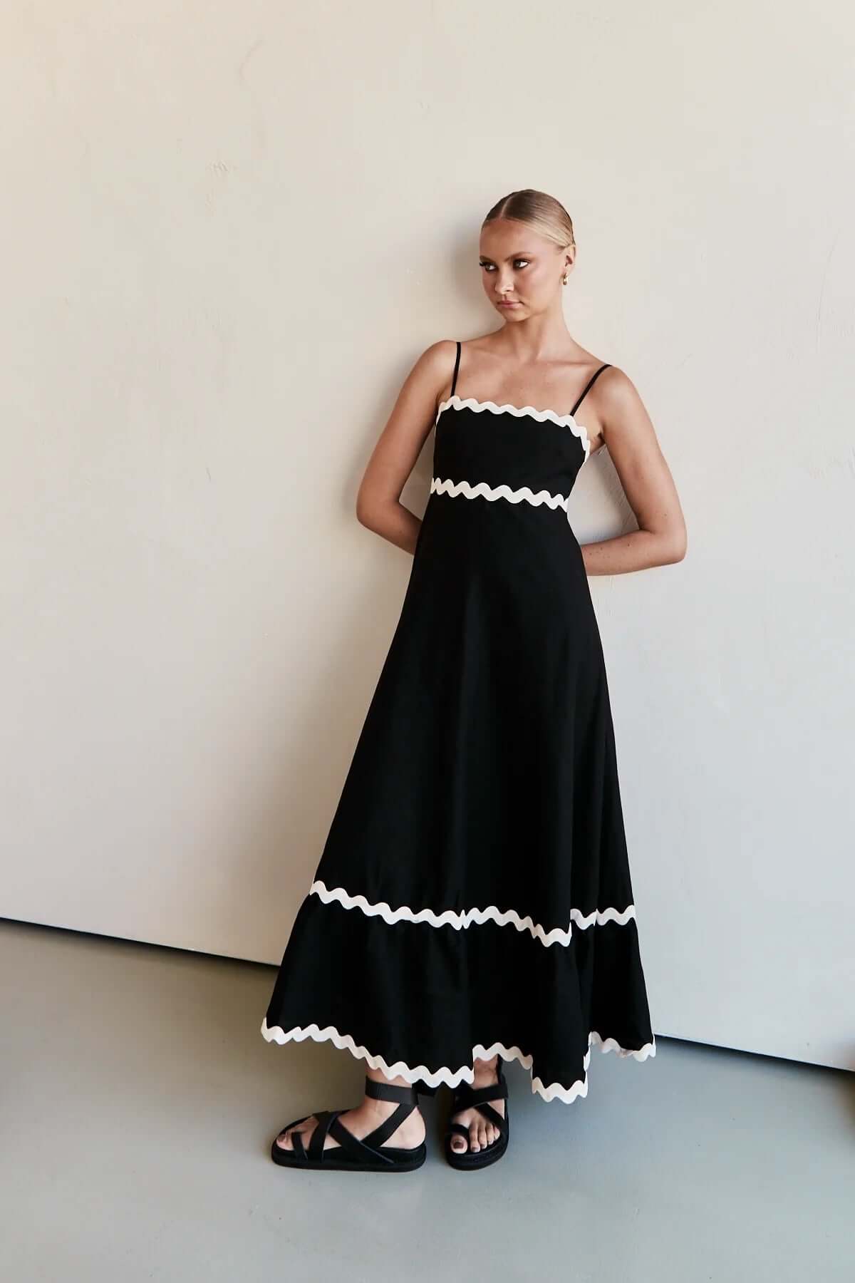 New Suspender Long Dress Summer Fashion Solid Color Wave Pattern Printed Beach Dresses For Womens Clothing - DBMP (Electronics And More Store)