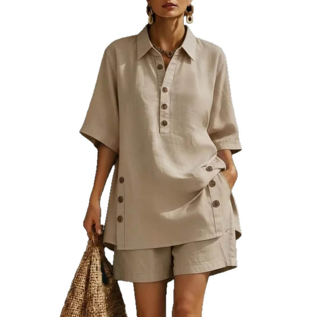 Womens Short - Sleeve Shirt And Loose Pants Two - Piece Set - DBMP (Electronics And More Store)