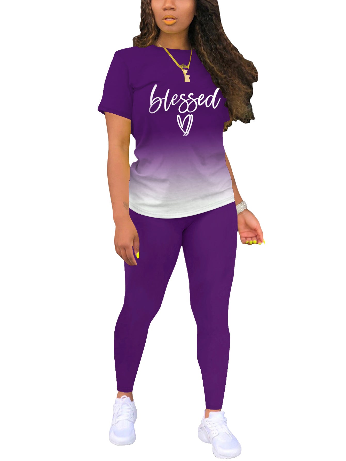 Printed Crewneck Short-Sleeve T-Shirt Top And Pants Womens Outfit