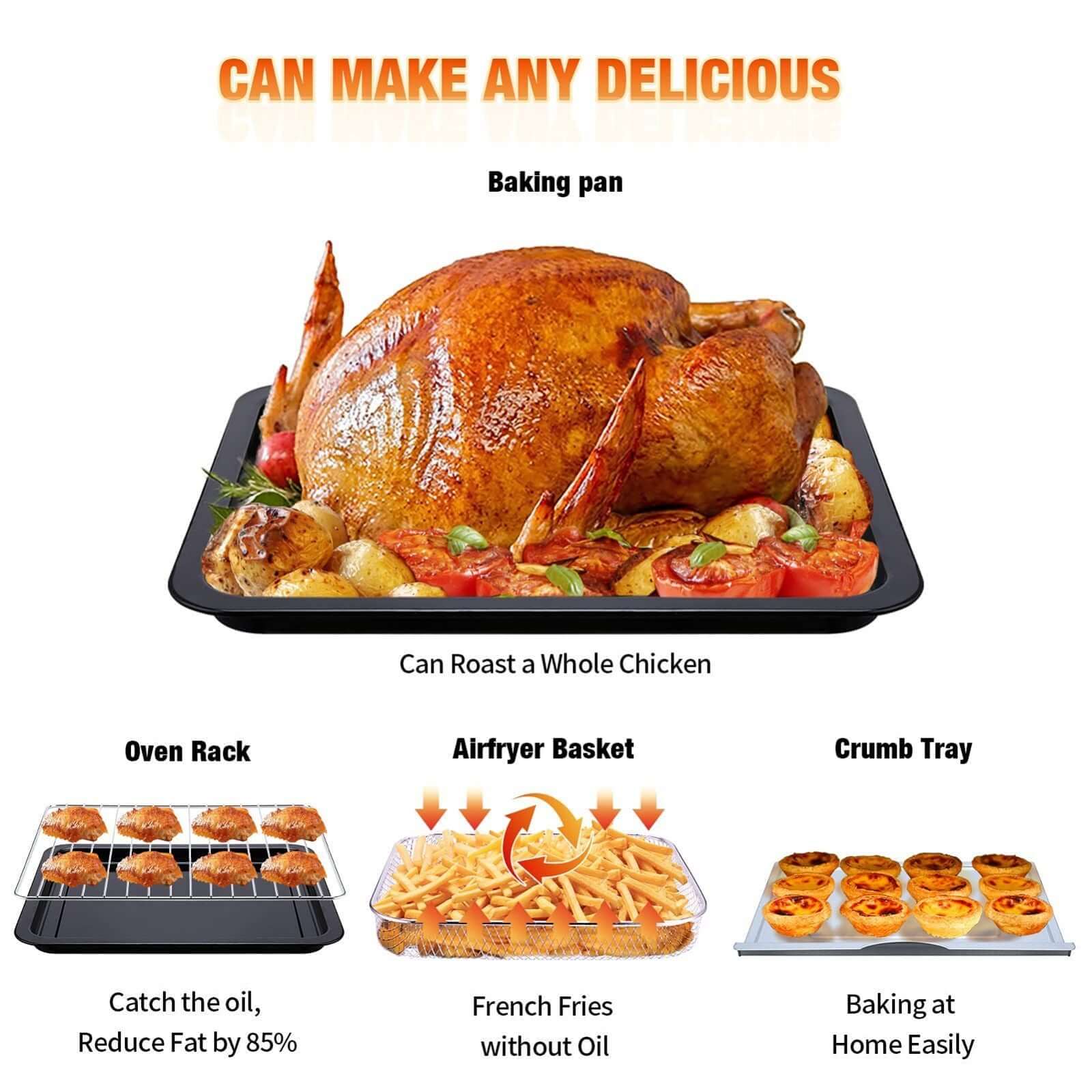 Geek Chef Air Fryer 6 Slice 26QT 26L Air Fryer Fry Oil - Free Extra Large Toaster Oven Combo Air Fryer Oven Roast Bake Broil Reheat Convection Countertop Oven Stainless St - DBMP (Electronics And More Store)