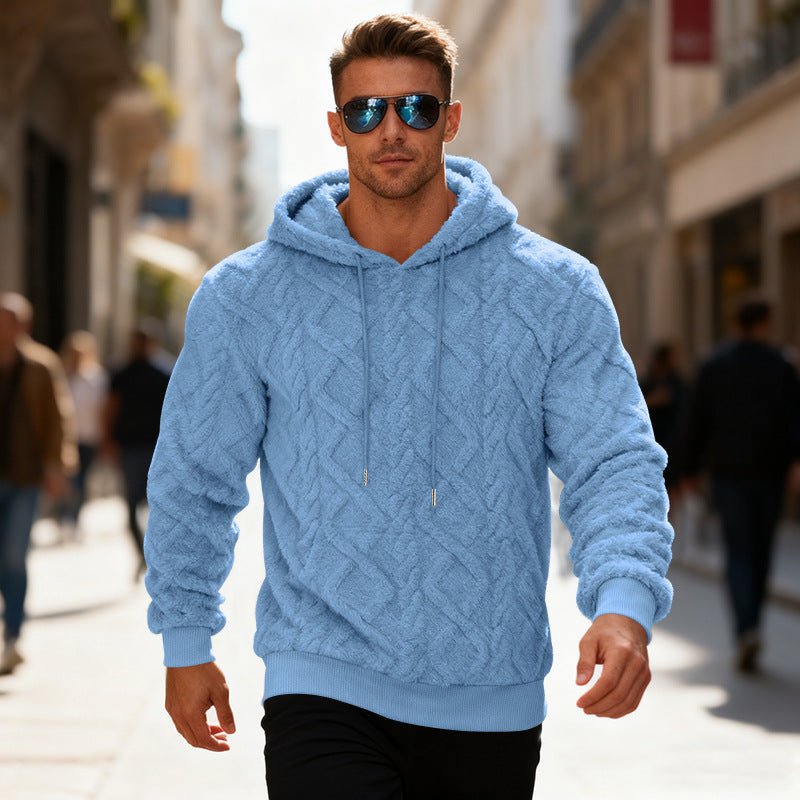 Plush Hooded Sweatshirt Winter Warm Long - sleeved Pullover Top Men's Casual Solid Color Fleece Hoodie Clothing - DBMP (Electronics And More Store)